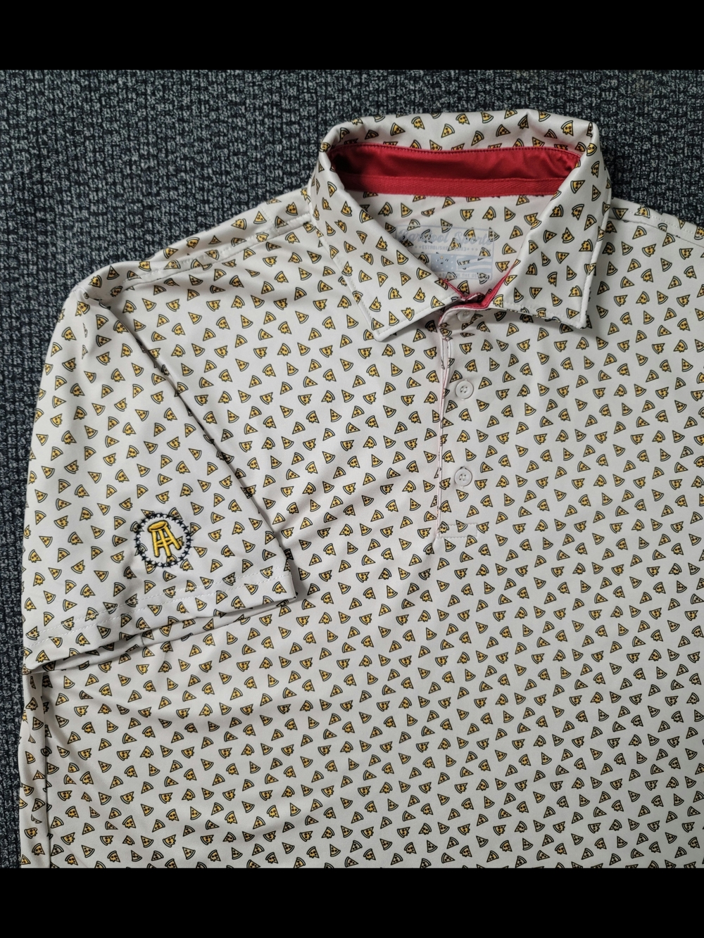 Barstool Sports Performance Golf Polo Shirt AOP Pizza Pattern Men's Medium
